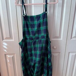Green and Blue Plaid Pinafore Dress Plus Size
